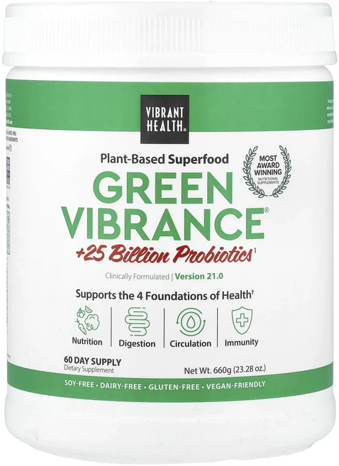 몸관리하세요 겨울입니다 Vibrant Health Green Vibrance® +250억 프로바이오틱 버전 21.0 660g(23.28oz) 특별관리진행, VibrantHealthGreenVibrance250억, 660g, 1개 - 쿠팡