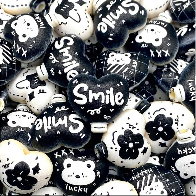 모이코 비즈 포인트 볼펜 꾸미기 하트 비즈 파츠 블랙 화이트 펜꾸 볼꾸 재료 동대문 DIY 만들기 비즈공예 귀여운 장식 구슬 공예 부자재 원데이클래스, BW_화이트 구름, 1개