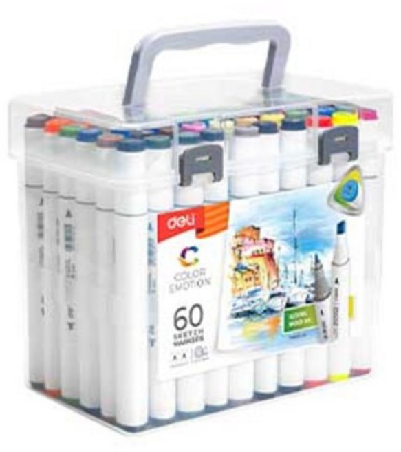 델리 둥근 삼각 트윈 화방마카 + 케이스 보관세트 70803, 1세트, 60색