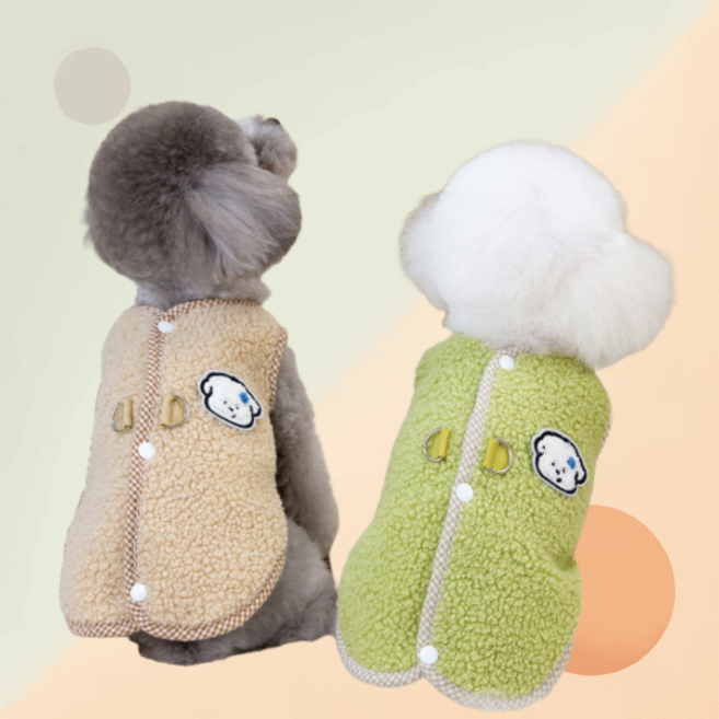 넛토 반려견 강아지 고양이 후리스 후끈 양털 뽀글이 하네스 조끼, 베이지, 1개