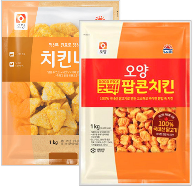 [현대프리마켓] 사조오양 치킨너겟 1kg + 굿픽 팝콘치킨 1kg, 2개