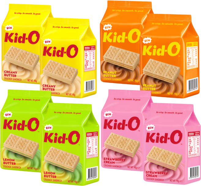 키도 과자 크래커 크리미버터90g(2개)+레몬버터90g(2개)+딸기크리미90g(2개)+피넛 버터90g(2개) 4종 세트 샌드위치 비스킷 사무실 간식