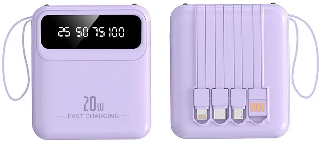 샤오미 미니 내장형 보조배터리 20000 대용량 고속 충전 및 아이폰 용 휴대용, 02 Purple, 01 5000mAh (5000밀리암페어시)