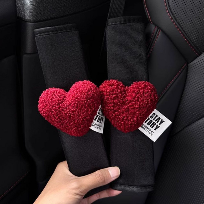 티쯔 차량용 자동차 안전벨트 커버 쿠션 하트, 2개, 레드