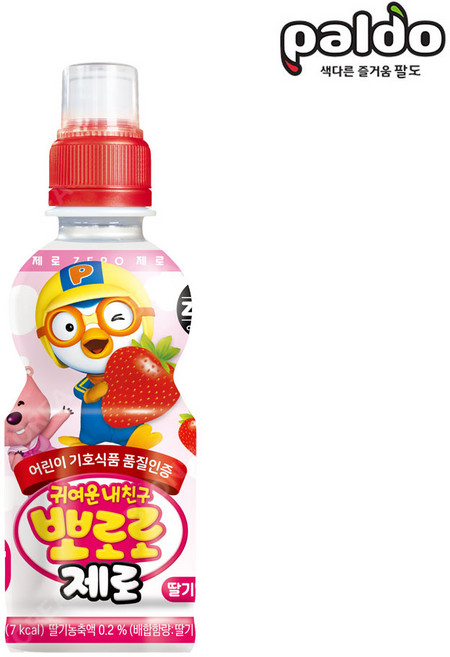 뽀로로 딸기맛 제로 무설탕 어린이 음료수(유통기한 26.06.15, 235ml, 24개