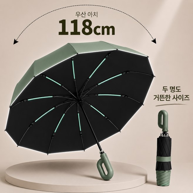 산들가게 거꾸로 3단 자동우산 야간 빛반사 자외선차단 양우산 고리형 손잡이 빅사이즈우산