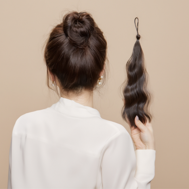 샤에르 10초 완성! 자연스럽고 풍성한 볼륨 올림머리 로우번/ 똥머리/포니테일, 1개, 브라운