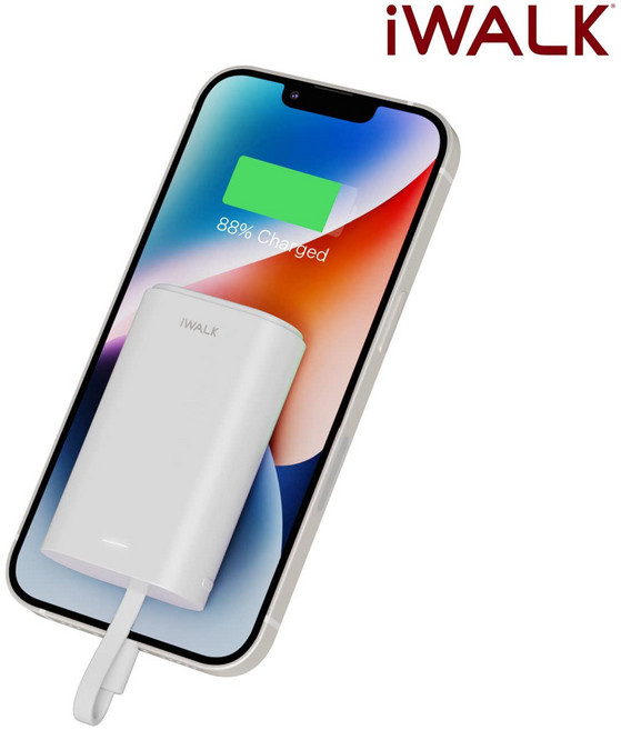 아이워크 휴대용 초고속 충전기 iPhone 내장 케이블 USB C타입 포트 9000mAh 초소형 보조 배터리, White