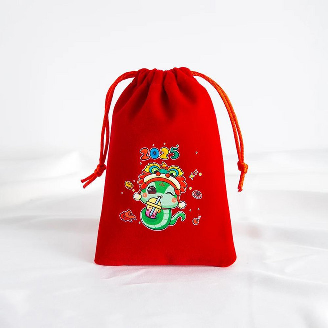 레드 벨벳 쥬얼리 드로스트링 선물 가방 귀걸이 포장 새해 용수철 축제 파티 사탕 뱀 케이크, 1개, 2. Pattern 5 / C. 12x16cm