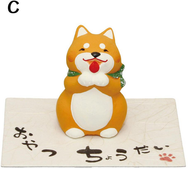 RYUKODO 柴犬系列桌上擺飾 迷你招財犬陶瓷公仔 日式和風裝飾, C.給我一份零食（現貨/19-347C）