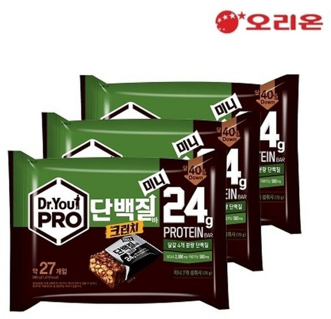 오리온 닥터유 프로 단백질바 크런치 미니(약27개입 총280g), 10.37g, 1개
