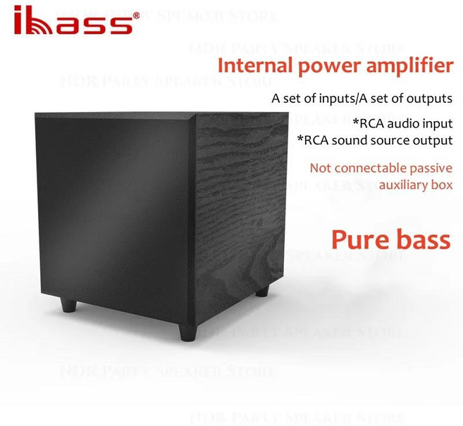 목재 액티브 홈 시어터 시스템 서브우퍼 스피커 스테레오 서라운드 메가 베이스 지지대 RCA 입출력 12 인치, 01 Black