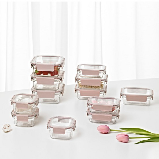 글라스락 퓨어 벚꽃에디션 밀폐용기 샌드핑크 12p 세트, 163.5mm, 1개, 390ml(3p) + 440ml(3p) + 700ml(3p) + 1130ml(3p)