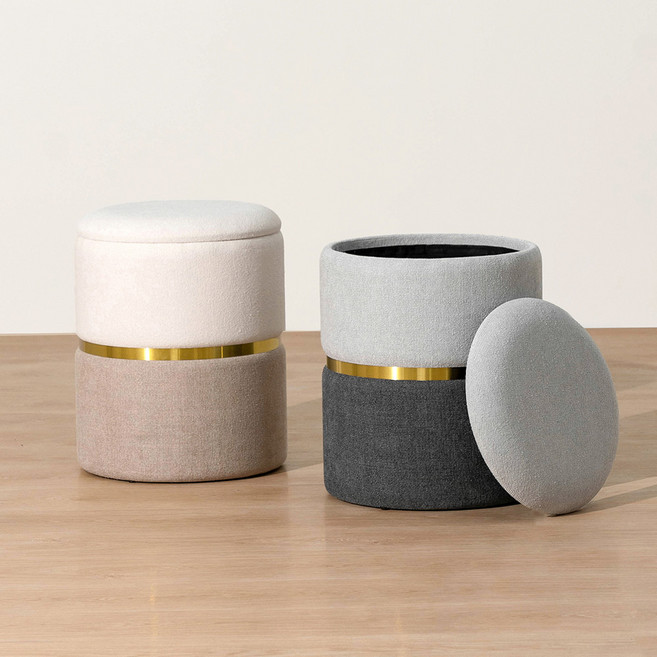 피카소가구 투투스툴 원형 화장대 수납스툴 보조 간이 침대의자, 1개, 그레이