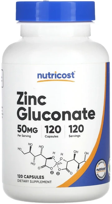 단백질 비타민 철분 마그내슘 칼슘 Nutricost 글루콘산아연 50mg 캡슐 120정 고루고루섭취해주세요, 1개 - 쿠팡