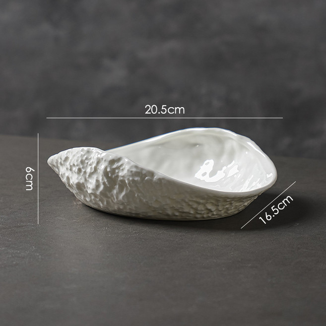 바위 문양이 있는 쉘 모양 플레이트 가정용 금도금 세라믹 찐 생선 수프 호텔 과일 샐러드 디저트 식기, 03 8inch, 1개