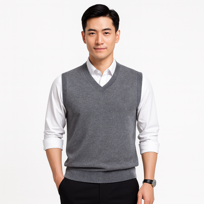 마인드재뉴에어리 남자 V넥 울 니트 베스트 조끼