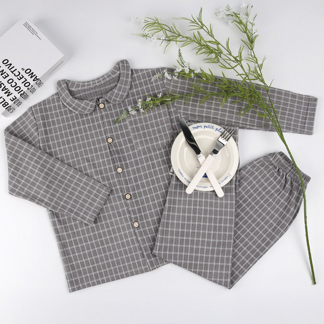 르브니 주니어 기모 잠옷 상하세트 체크 셔츠 겨울 실내복 홈웨어 CW별찌