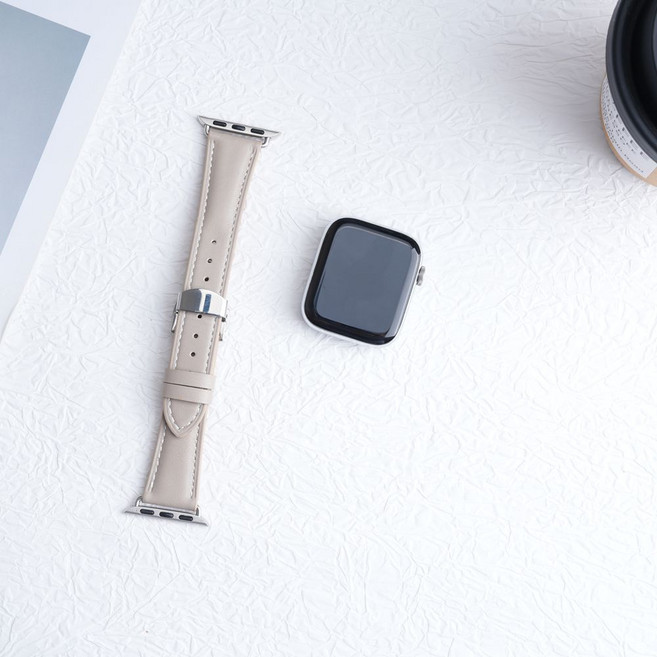 適用蘋果手錶AppleWatch9錶帶真皮舒適蝴蝶扣iwatch876543seS10