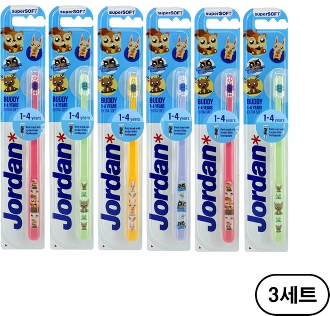 조르단 유아 칫솔 버디1, 혼합색상, 1개입, 18개