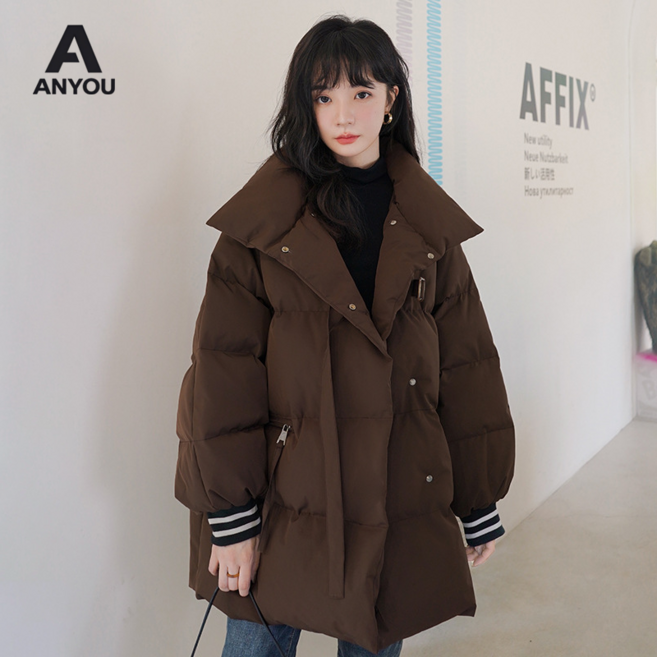 ANYOU 겨울 방수 방풍 여자 롱패딩 겨울일상 보온 패딩 바람막이
