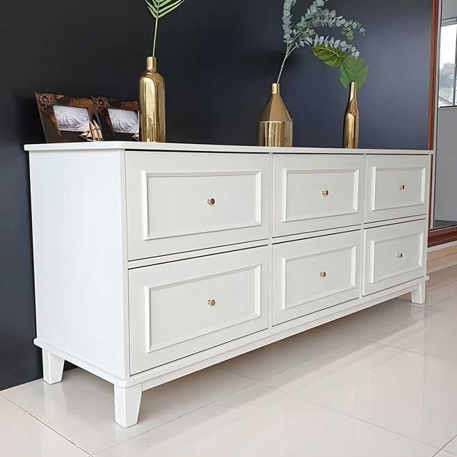 한집가구 크리밍 웨인스코팅 1500와이드 원목서랍장 크림화이트, 화이트