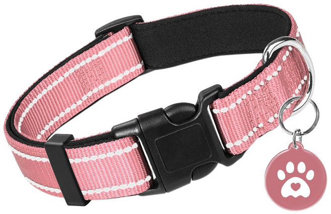 포덕트 안전한 3in1 강아지 목줄 스마트 인식표 이름표, 1세트, 핑크