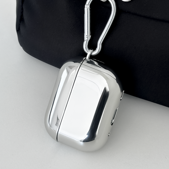 링고룸 에어팟 케이스 크롬 미러 카라비너 세트 + 클리너 증정, 1개, 실버, 에어팟 1/2세대