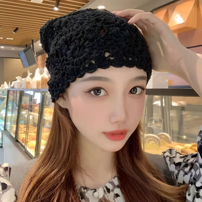 봄별 크로셰 니트 손뜨개 비니 모자
