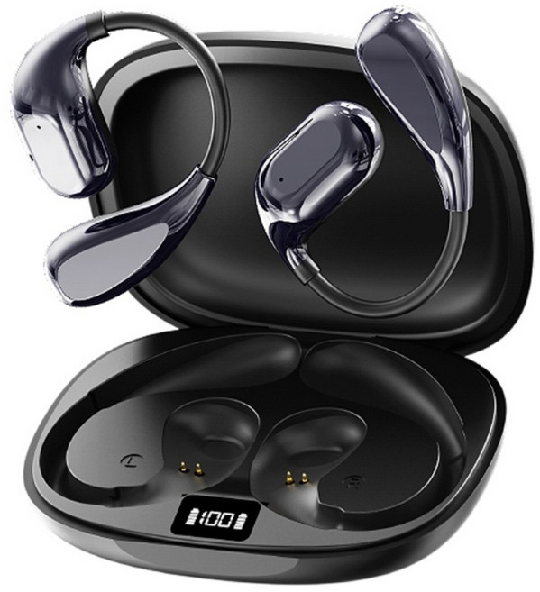 트윈션 무선 귀걸이형 이어폰 노이즈캔슬링 고음질 오픈형 초경력 스포츠 방수, 블랙