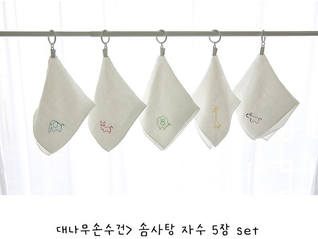 천마마 대나무 손수건-솜사탕자수 5장 set