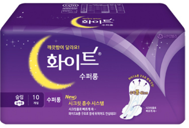 화이트 .화이트 와이드롱 슈퍼롱오버나이트8P /생리대 (화이트), 1개