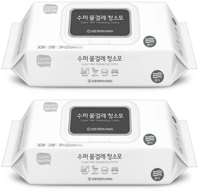 토탈하우스 삼정크린마스터 습식 수퍼 물걸레 청소포 대형 30매내입 삼정 두꺼운 물걸레청소포 (0947), 본상품, 수퍼물걸레청소포-(습식), 2개