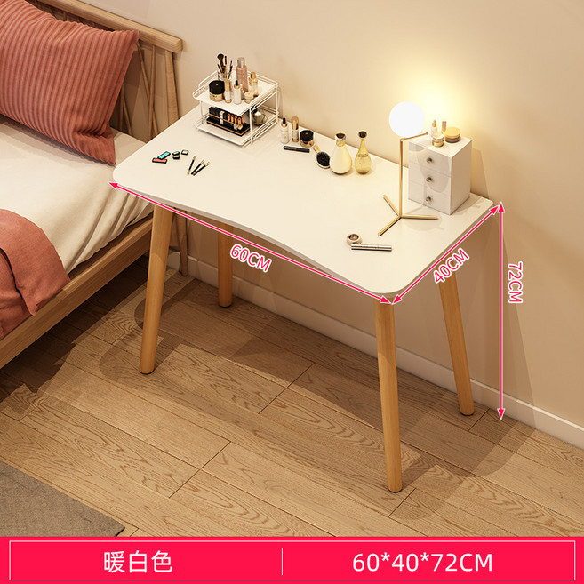 化妝桌 梳妝檯 暖白色 簡易設計, 暖白 60cm 不帶鏡子