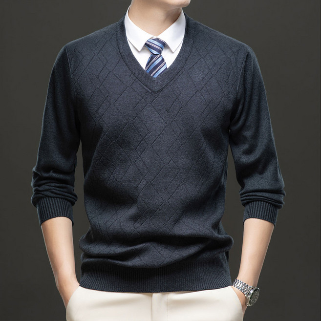 남성 브이넥 니트 루즈핏 솔리드 니트 긴팔 편안한 데일리룩6506