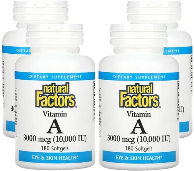 네추럴팩터스 비타민 A 3000mcg(10 000IU) 180 소프트젤 4팩, 180정 - 쿠팡
