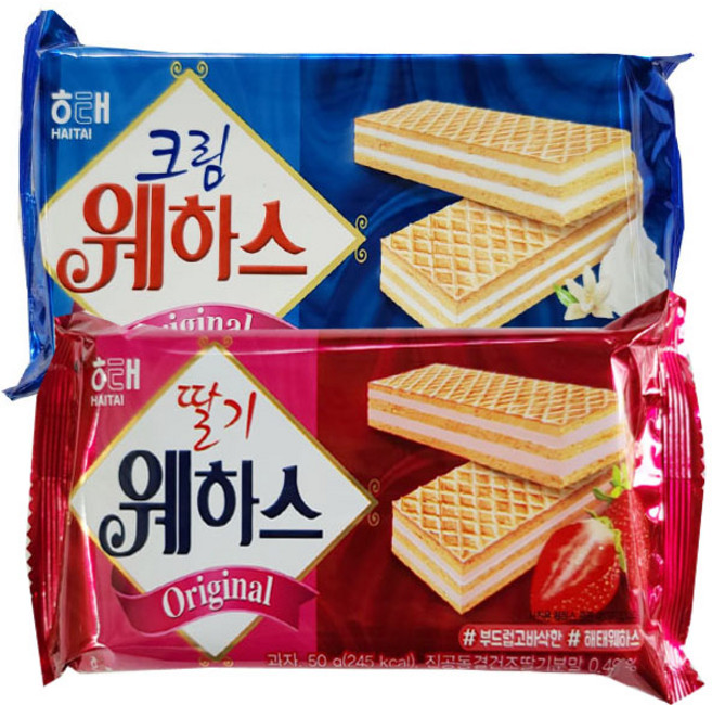 해태제과 해태 웨하스 딸기 50gx5개+크림 50gx5개 묶음, 50g, 1세트