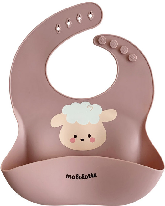 마롤로뜨 실리콘 아기 턱받이 실리콘빕 똑딱이 유아 자기주도 이유식 아기식판, 1개, 1개입, 핑크 양양이