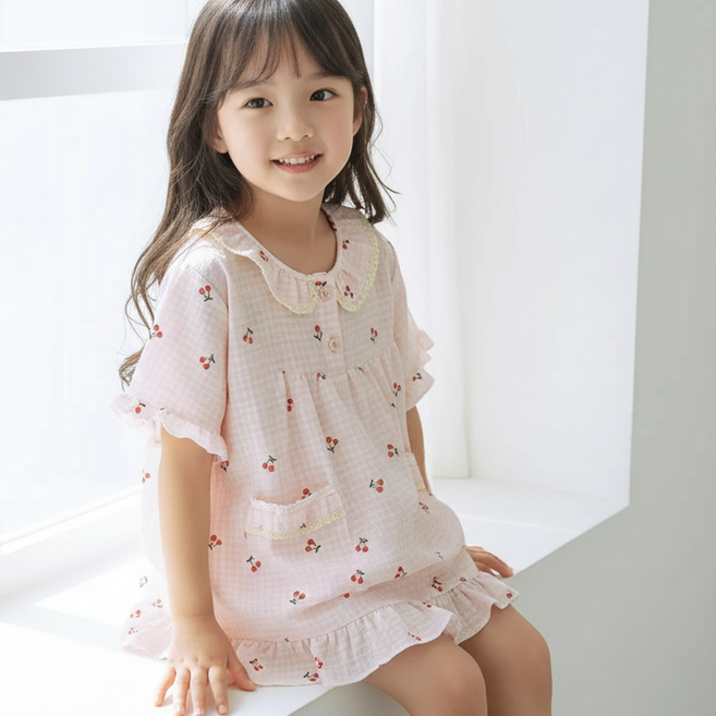 캐리루시 아동 주니어 크링클 프릴 반팔 잠옷 상하세트