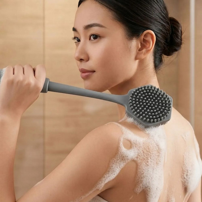 밍크 바디브러쉬 긴기장 등밀이 샤워솔 목욕솔 클렌징브러쉬, 그레이, 1개, 1개입