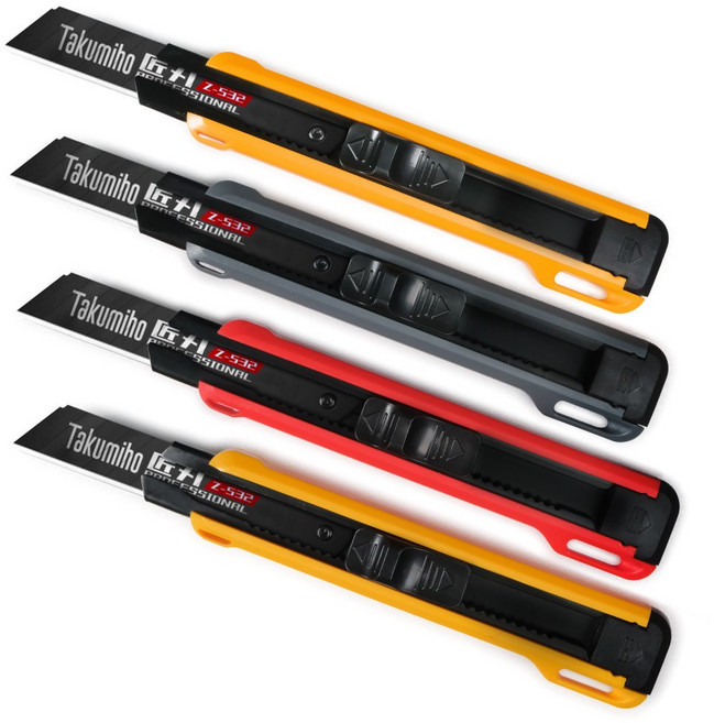 타쿠미오 전문가용 오토록 블랙 커터칼 18mm 대형 번들 박스, 4개