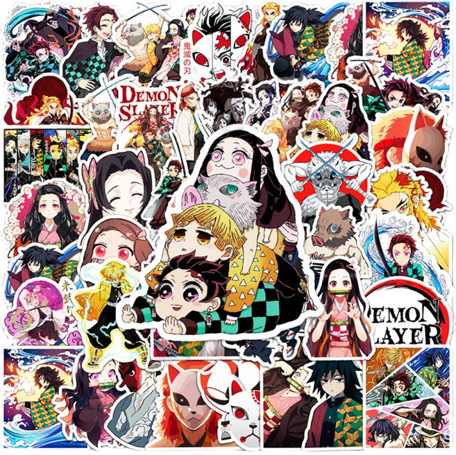 귀멸의칼날 스티커 다이어리 캐리어 꾸미기 다꾸 굿즈 귀칼 귀살대 무한성 컬렉션 세트, 50개, 귀멸의칼날(A)