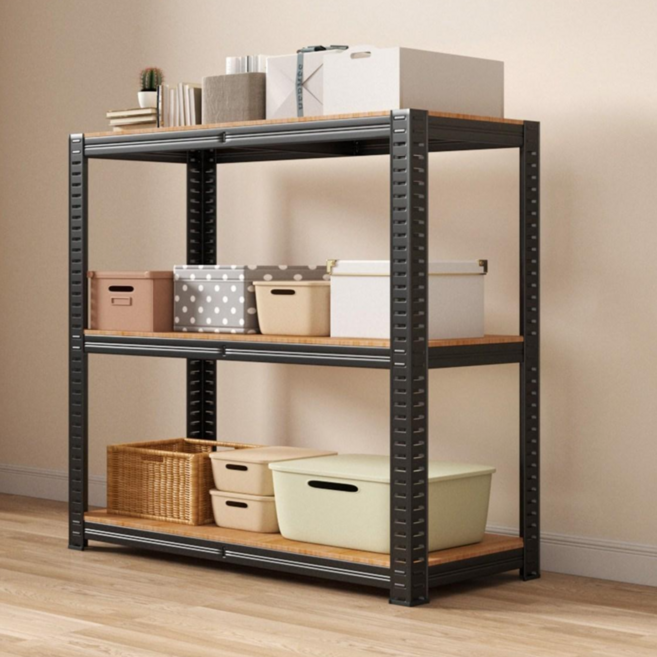 투에스리빙 튼튼한 무볼트 간편조립 철제 선반, 3단, 블랙