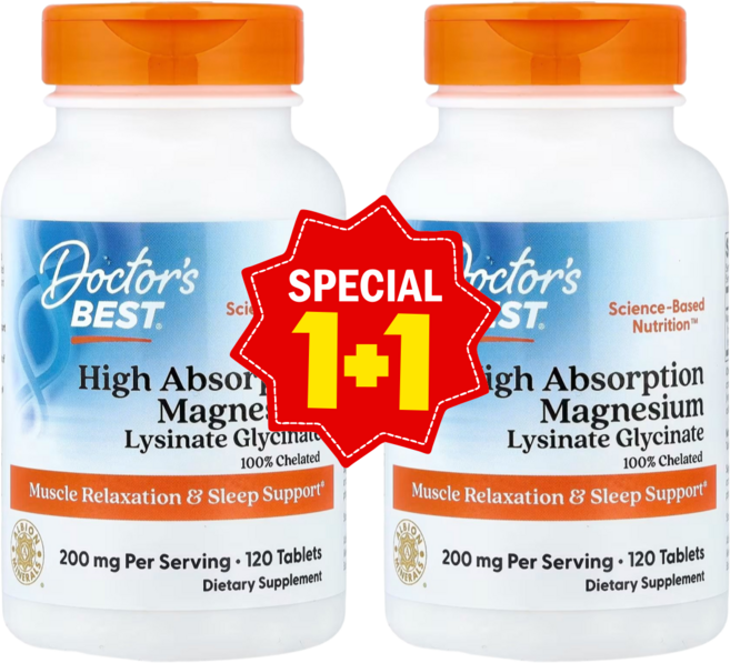 1+1 닥터스베스트 고흡수 마그네슘 리시네이트 글리시네이트 킬레이트화 알비온 TRAACS 2000mg 추출 120정 /해외직구 미국정품, 2개