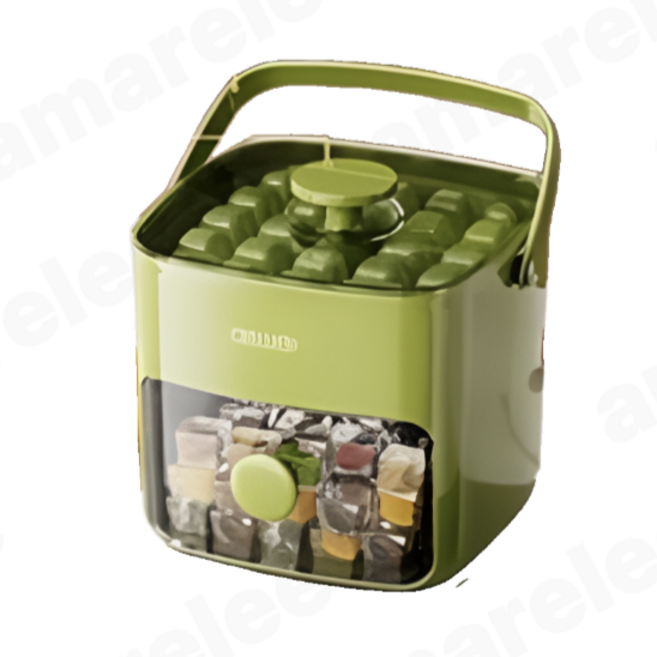 Oyoson 원터치 얼음 트레이 48구 아이스트레이 각얼음 얼음보관통 2단얼음틀 + 집게 세트, 그린, 1개