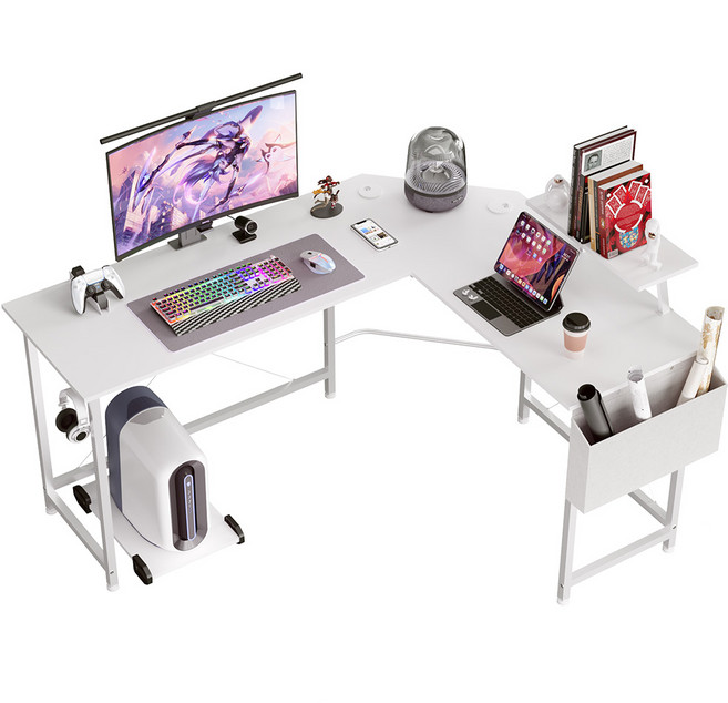 월로덴 L자형 코너형 게이밍 컴퓨터 책상 유튜버책상, 화이트(150x120x48x75CM)