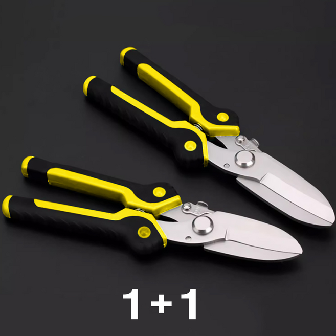 플러스리빙 1+1 다목적가위 함석 철판 가위 항공 가위 스텐가위 전지 철판재단 철가위 수공구 철 알루미늄 스텐 구리 절단가위 함석가위, 2개, 옐로우