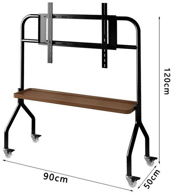 이동식 TV 거치대 스탠드형 대형 모니터 브라켓 무빙 이젤, 블랙 철제 + 호두색 판 단층, 1개