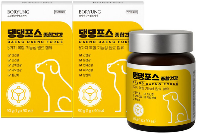 보령 댕댕포스 종합건강 강아지 종합 영양제 눈 피부 간 면역 항산화 케어, 2개, 종합영양제, 90정