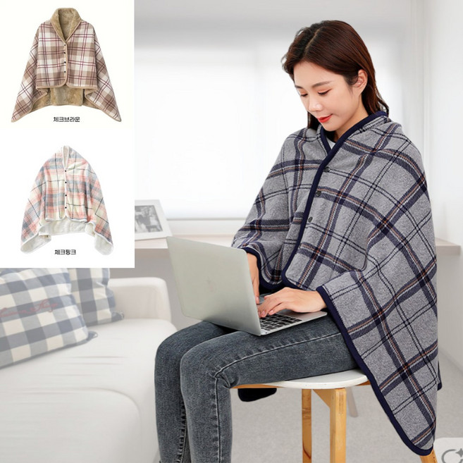 로우라운지 포근한 똑딱이 망토 고급 극세사 무릎 담요 학생 차량용 밍크 블랭킷, 1개, 체크브라운